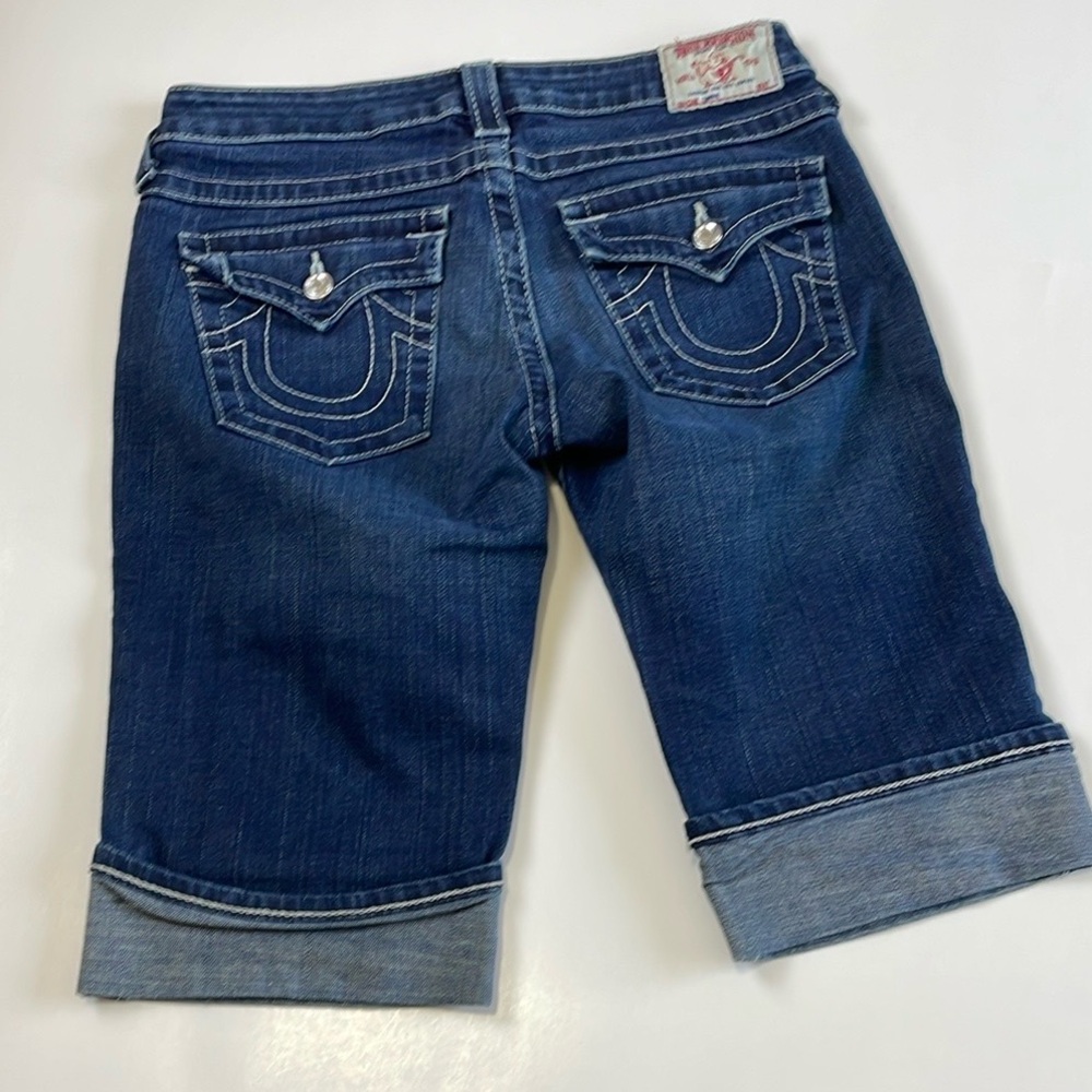 True Religion Sophie Denim Capri Low Rise Size 29 Cuffed Bermuda Button Stone - Picture 9 of 16